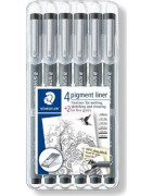 Etui feutres pigment liner Staedtler noir x 6