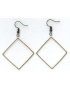 Anneaux fermés carré 30 mm laiton + crochets de boucles d'oreilles