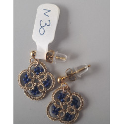 Boucles d'oreilles dorées perles bleues