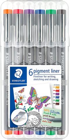 Etui feutres pigment liner Staedtler 0.5 ass. x6