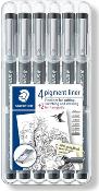 Etui feutres pigment liner Staedtler noir x 6